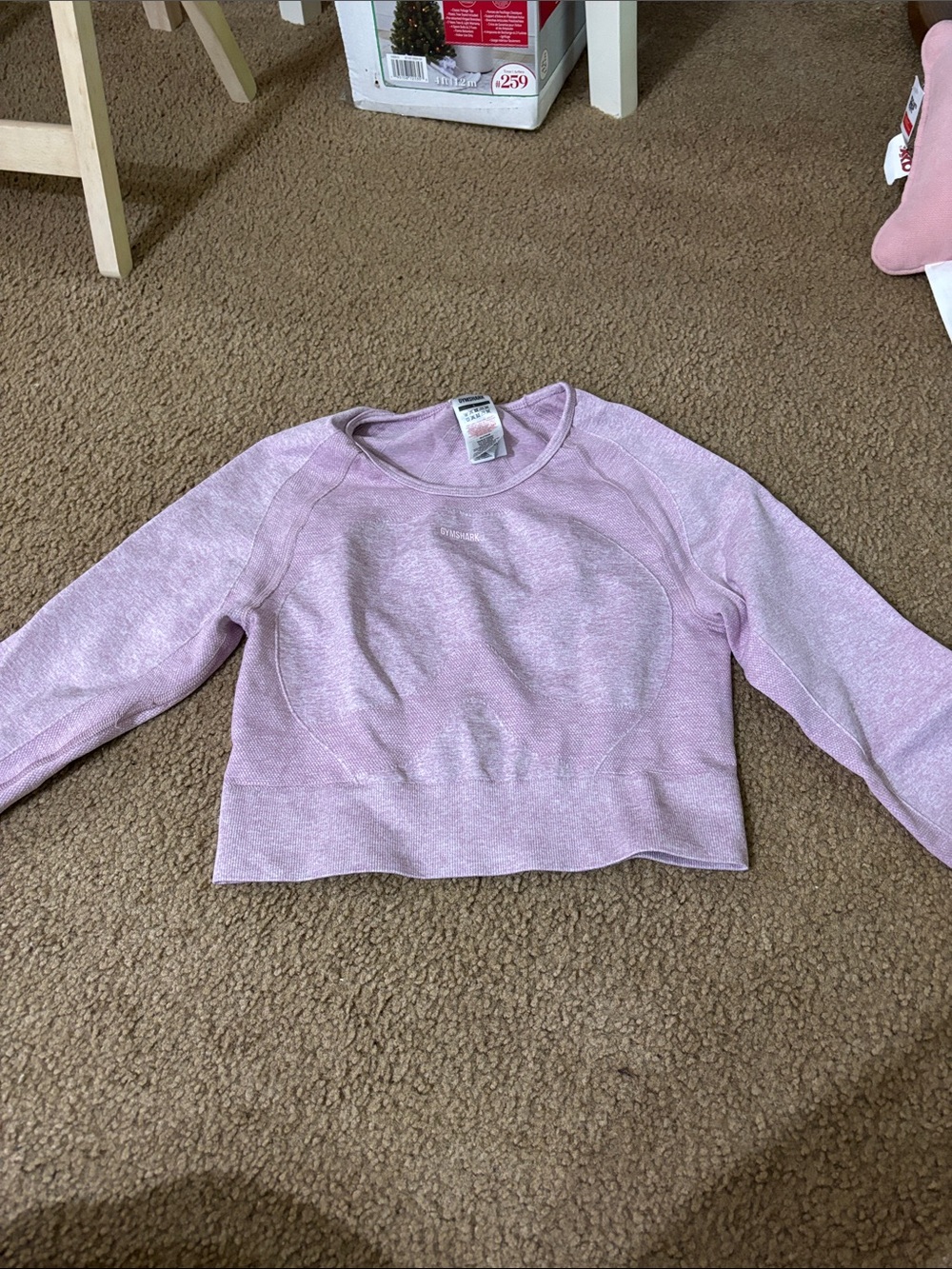Gymshark Cropped Long Sleeve Workout Too in Light Lavender Heather